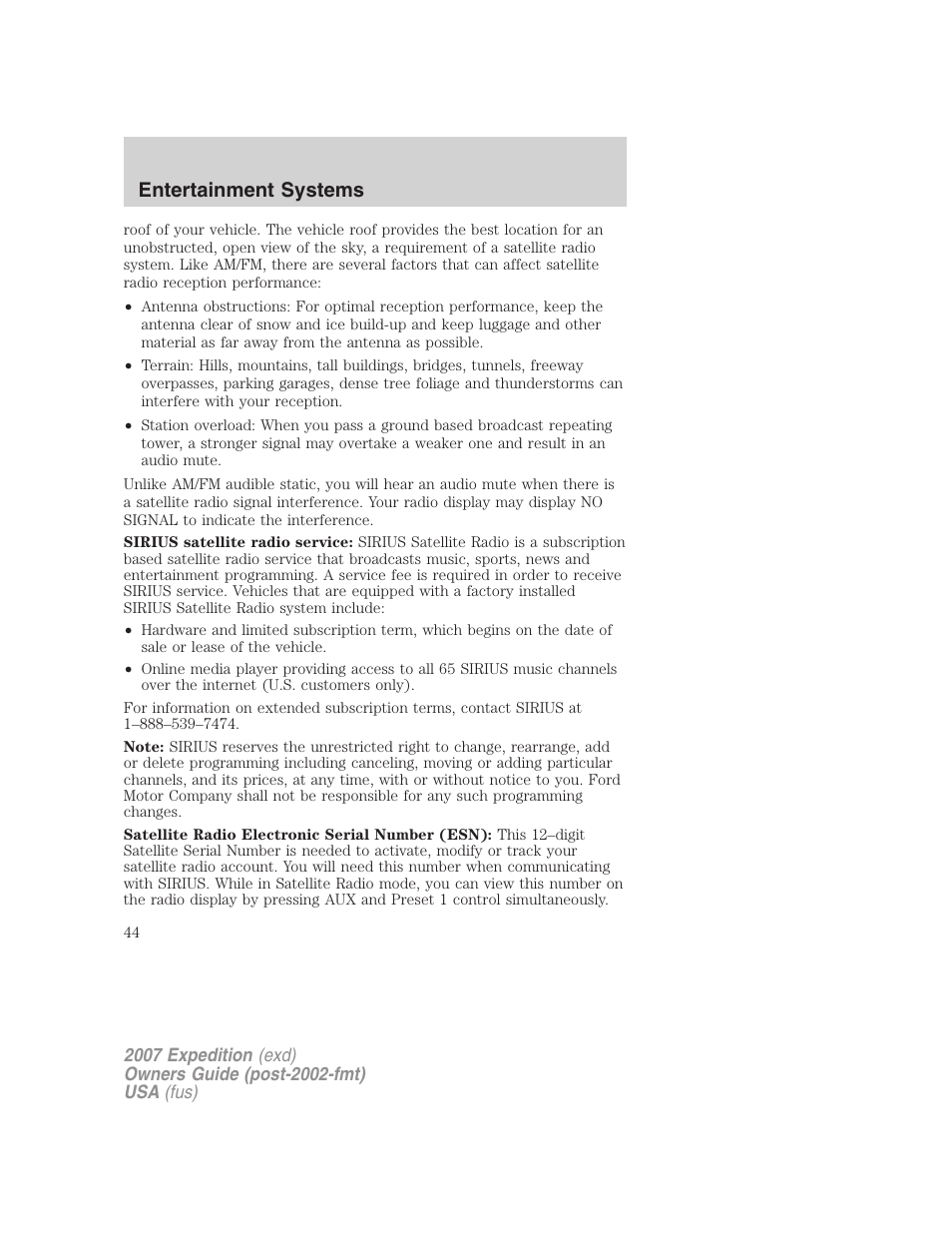 Entertainment systems | FORD 2007 Expedition v.2 User Manual | Page 44 / 376