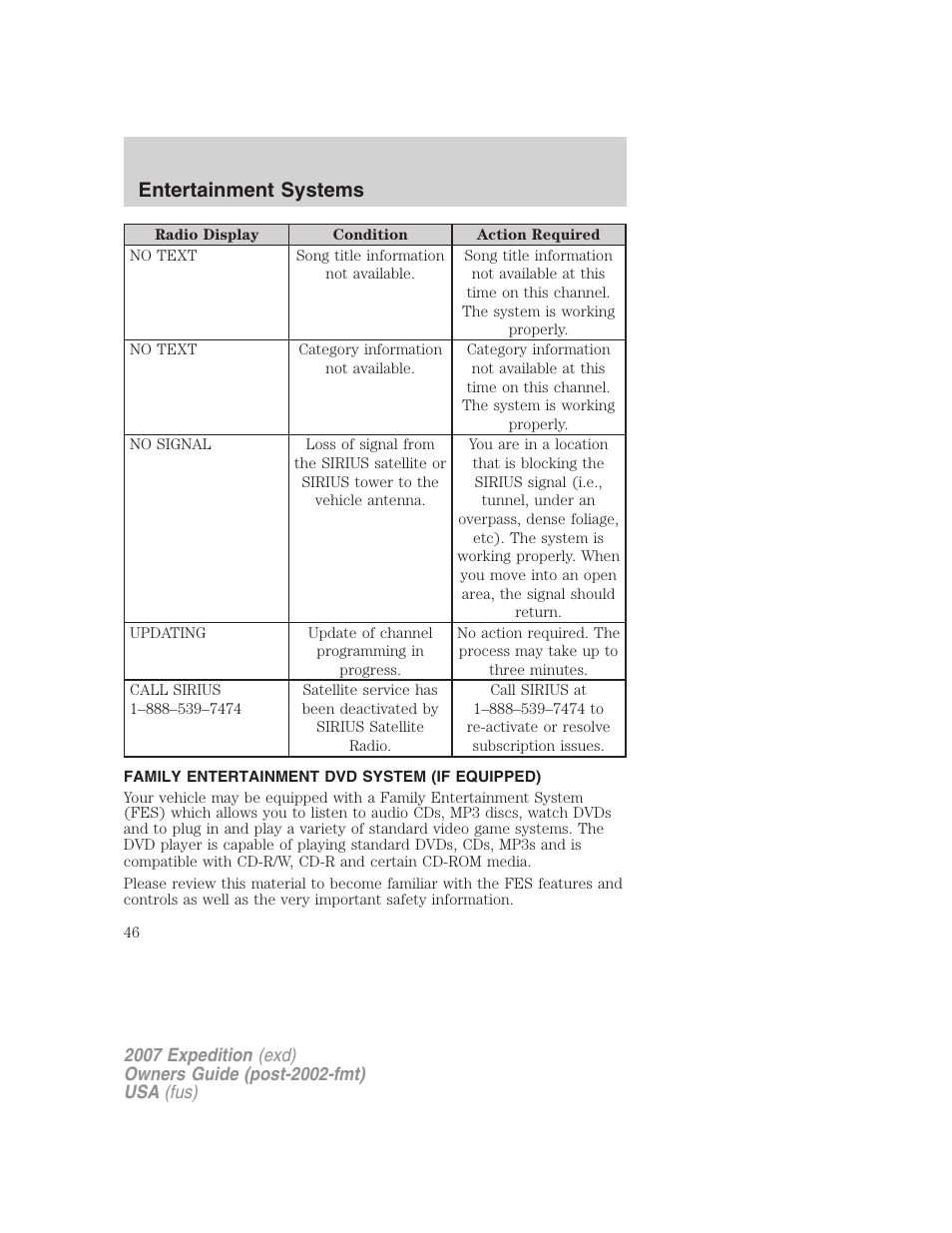 Family entertainment dvd system (if equipped), Family entertainment system, Entertainment systems | FORD 2007 Expedition v.2 User Manual | Page 46 / 376