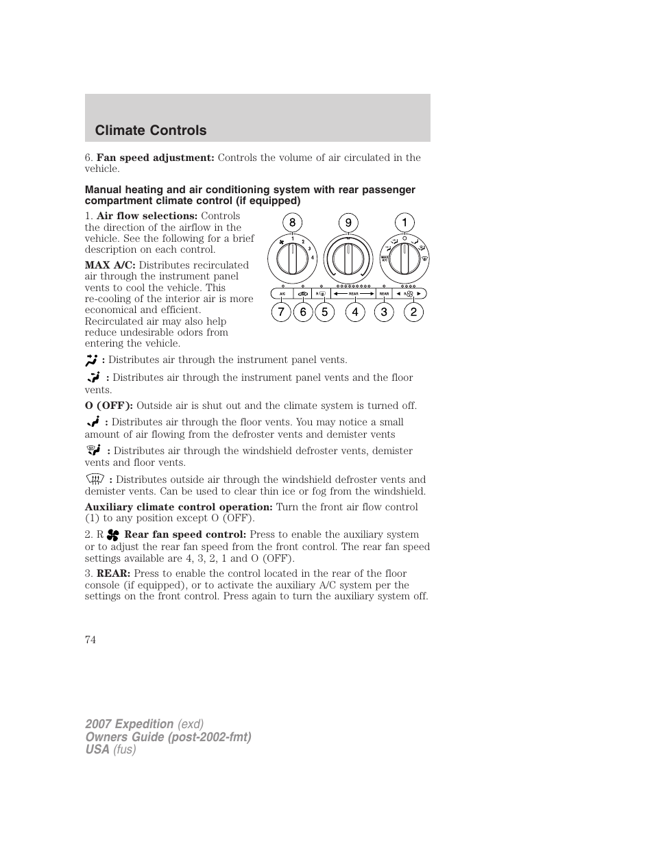 Climate controls | FORD 2007 Expedition v.2 User Manual | Page 74 / 376