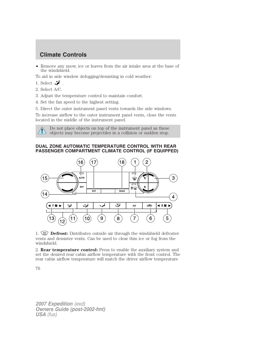 Dual automatic temperature control, Climate controls | FORD 2007 Expedition v.2 User Manual | Page 76 / 376