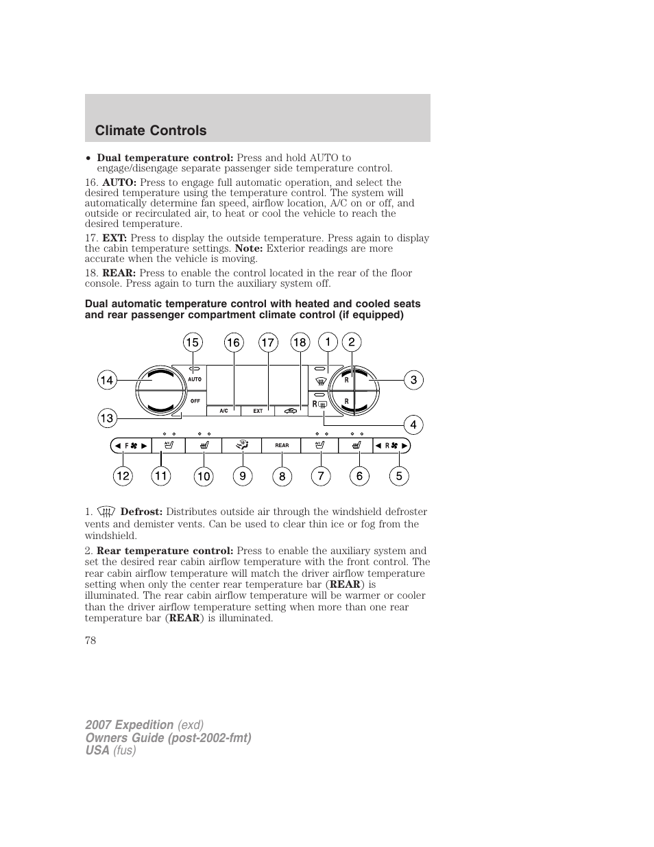 Climate controls | FORD 2007 Expedition v.2 User Manual | Page 78 / 376