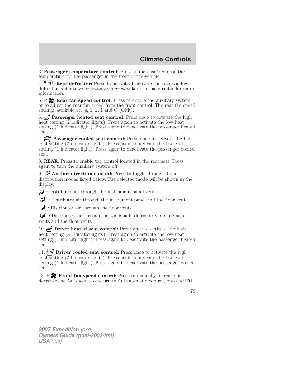 Climate controls | FORD 2007 Expedition v.2 User Manual | Page 79 / 376