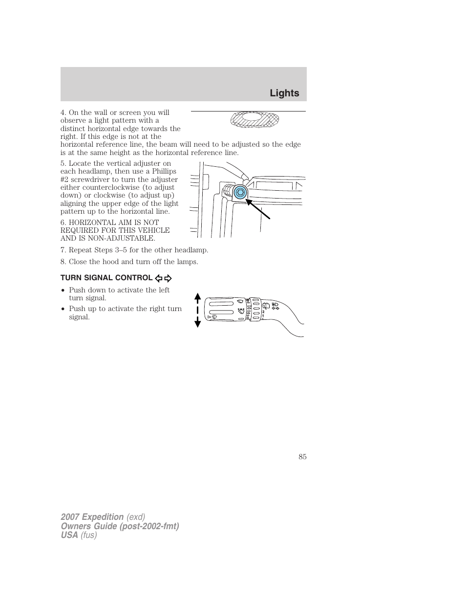 Turn signal control, Lights | FORD 2007 Expedition v.2 User Manual | Page 85 / 376