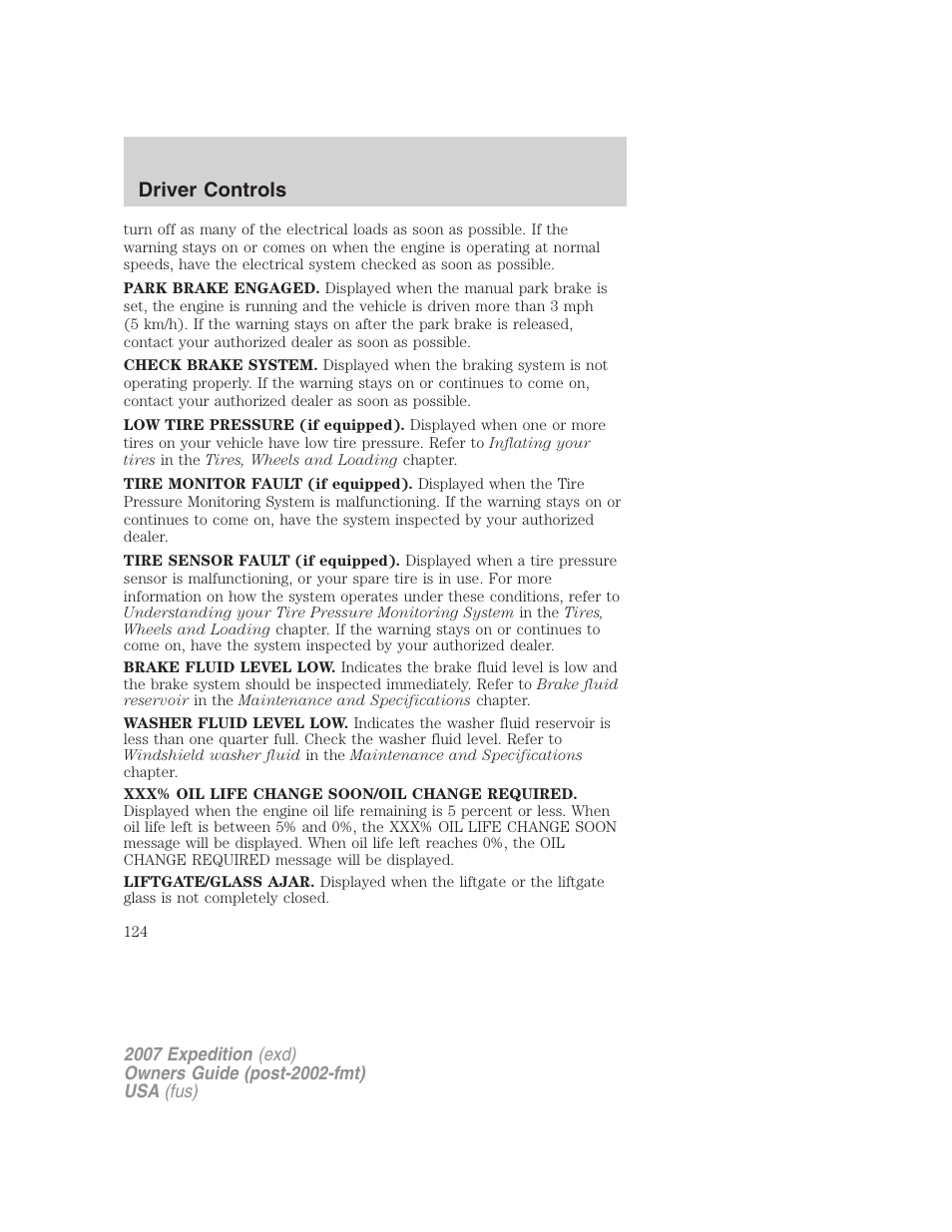 Driver controls | FORD 2007 Expedition v.3 User Manual | Page 124 / 376