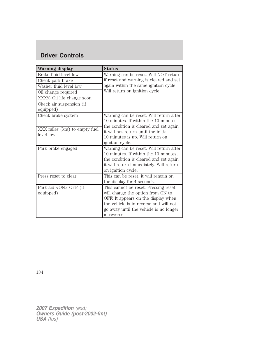 Driver controls | FORD 2007 Expedition v.3 User Manual | Page 134 / 376