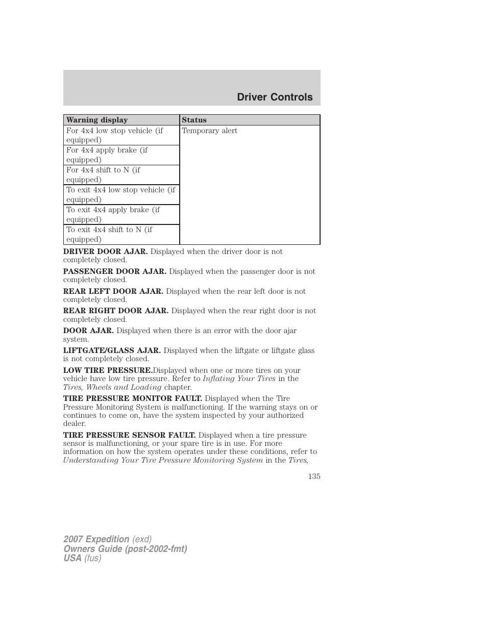 Driver controls | FORD 2007 Expedition v.3 User Manual | Page 135 / 376