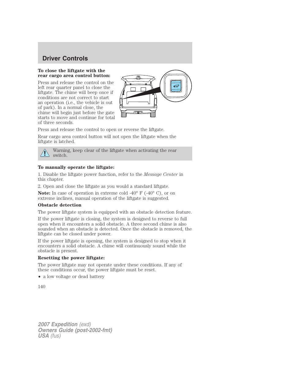 Driver controls | FORD 2007 Expedition v.3 User Manual | Page 140 / 376