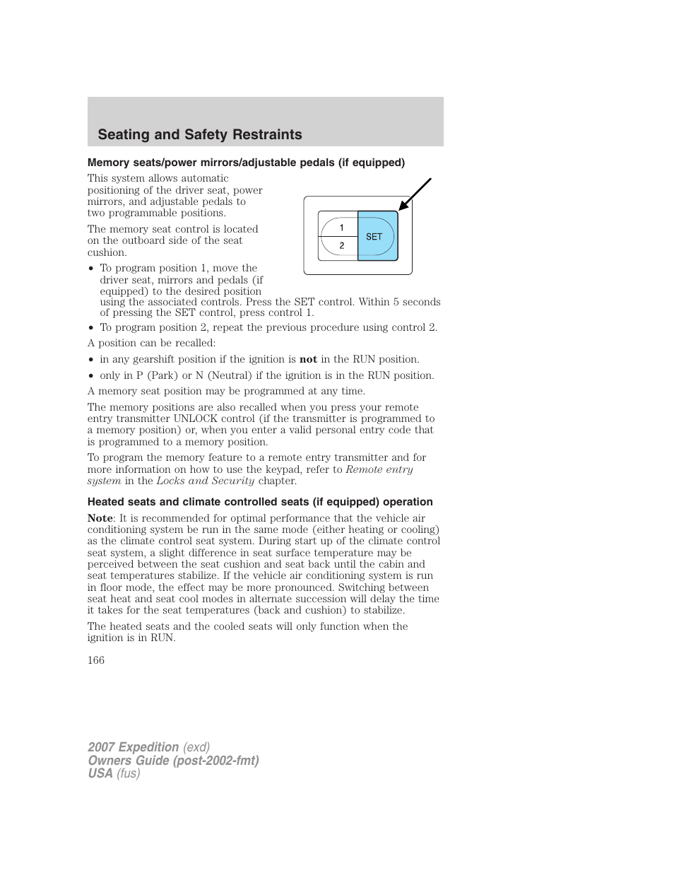 Seating and safety restraints | FORD 2007 Expedition v.3 User Manual | Page 166 / 376
