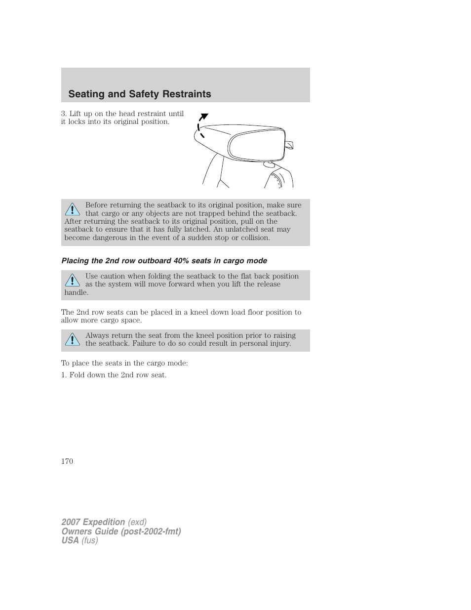 Seating and safety restraints | FORD 2007 Expedition v.3 User Manual | Page 170 / 376