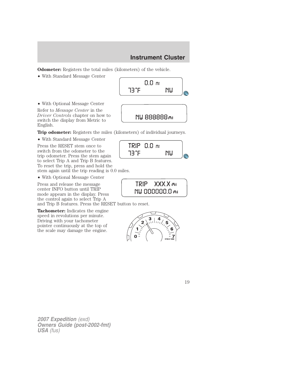 Instrument cluster | FORD 2007 Expedition v.3 User Manual | Page 19 / 376