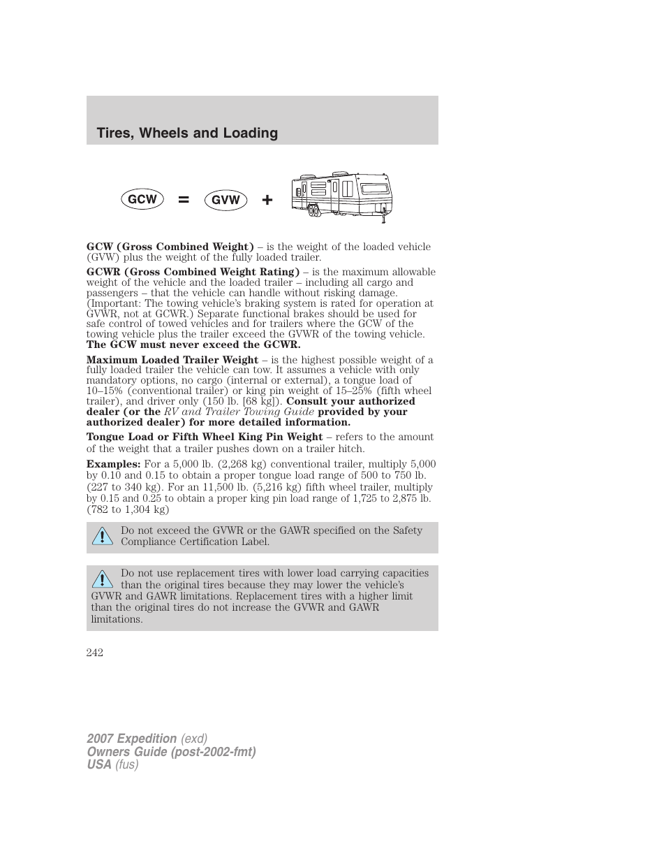 Tires, wheels and loading | FORD 2007 Expedition v.3 User Manual | Page 242 / 376