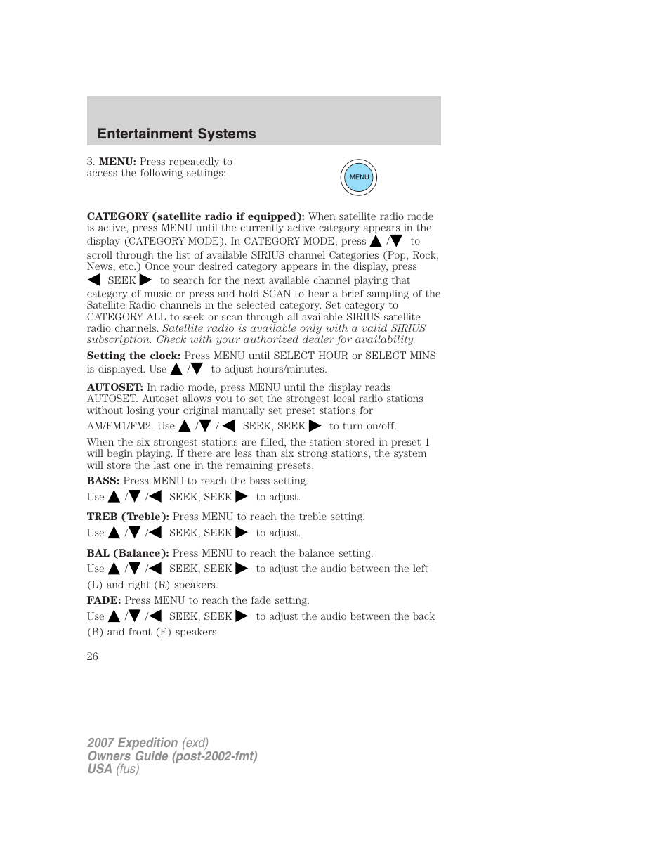 Entertainment systems | FORD 2007 Expedition v.3 User Manual | Page 26 / 376