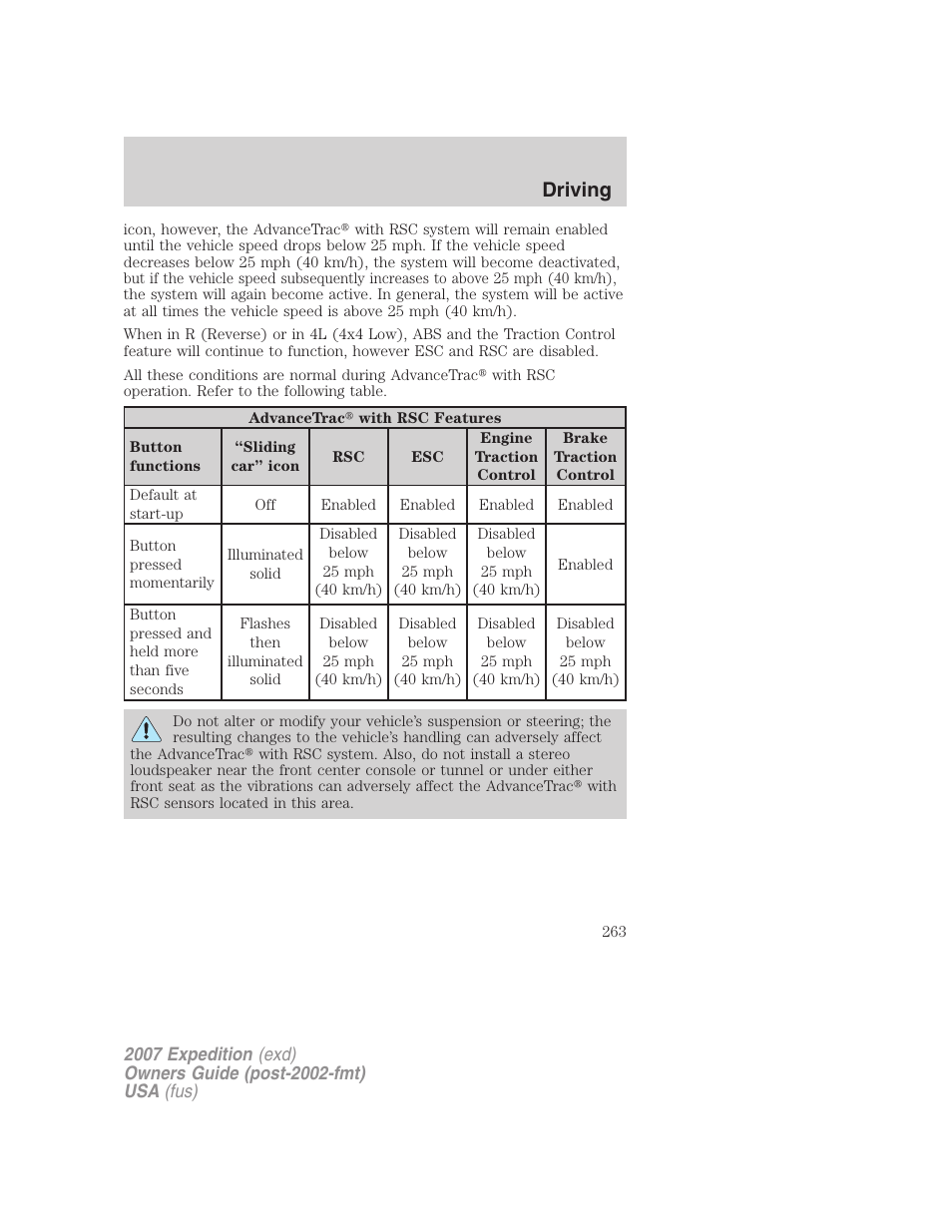 Driving | FORD 2007 Expedition v.3 User Manual | Page 263 / 376