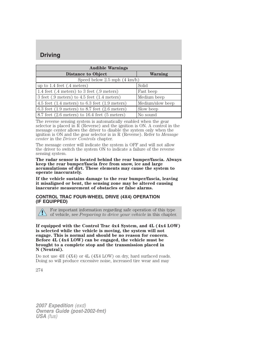 Driving | FORD 2007 Expedition v.3 User Manual | Page 274 / 376