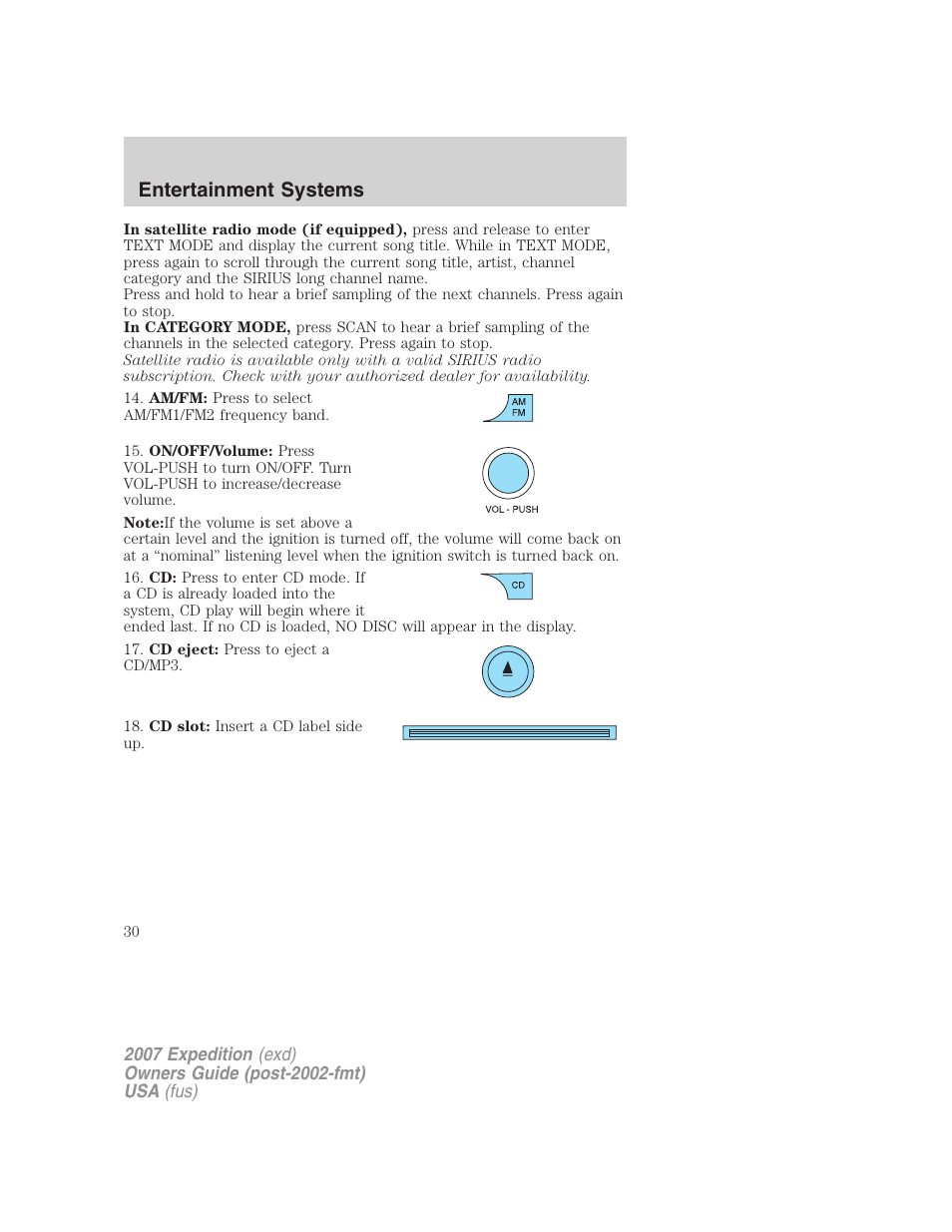 Entertainment systems | FORD 2007 Expedition v.3 User Manual | Page 30 / 376