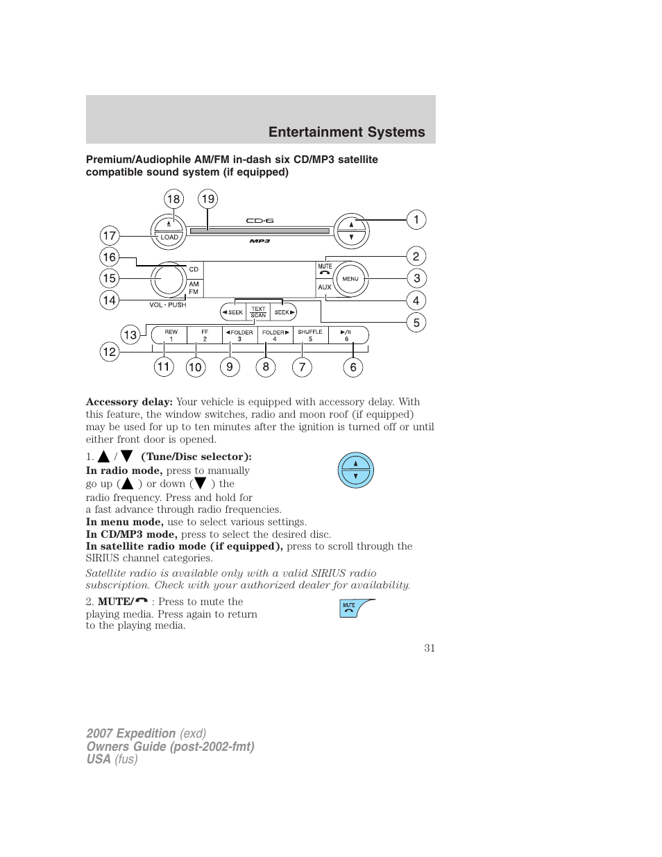 Am/fm stereo with in-dash six cd, Entertainment systems | FORD 2007 Expedition v.3 User Manual | Page 31 / 376