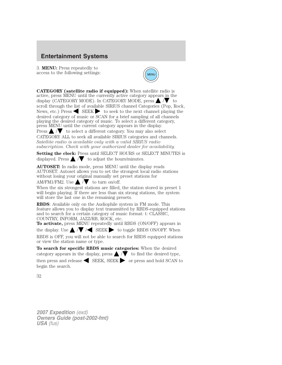 Entertainment systems | FORD 2007 Expedition v.3 User Manual | Page 32 / 376