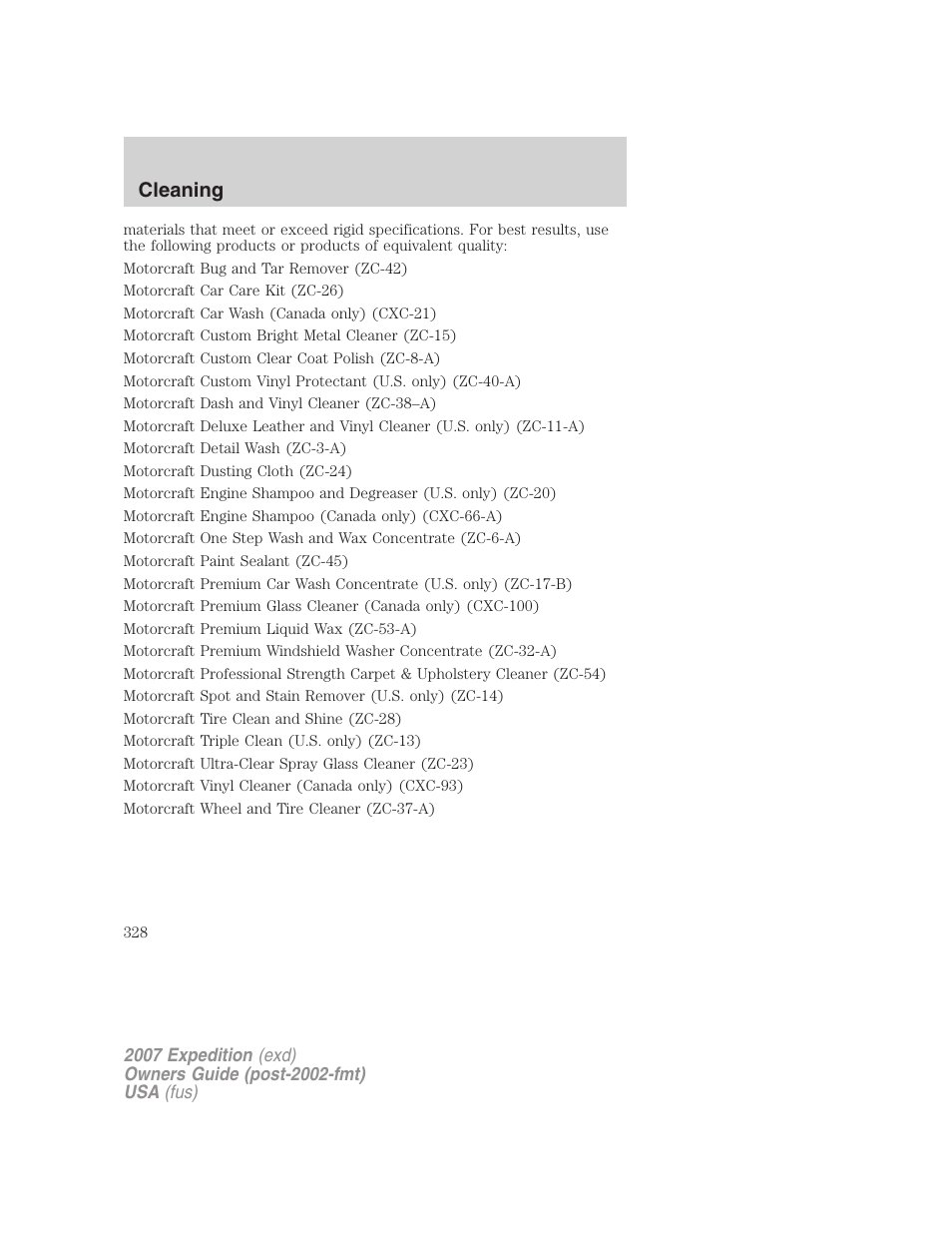 Cleaning | FORD 2007 Expedition v.3 User Manual | Page 328 / 376