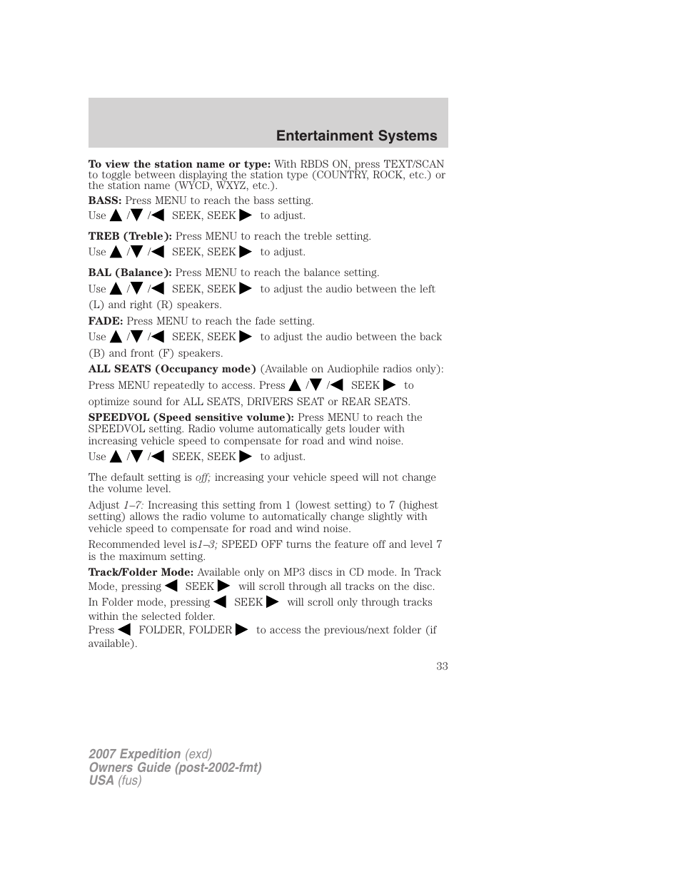 Entertainment systems | FORD 2007 Expedition v.3 User Manual | Page 33 / 376