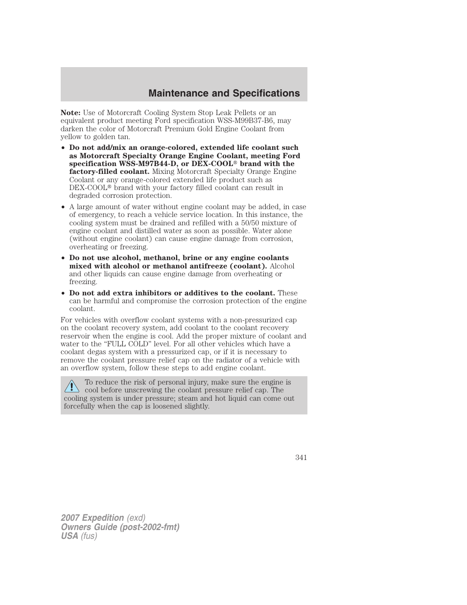 Maintenance and specifications | FORD 2007 Expedition v.3 User Manual | Page 341 / 376
