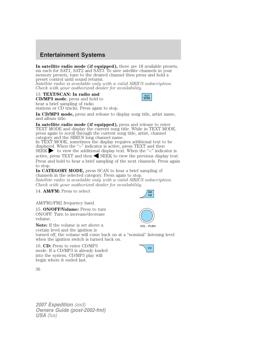 Entertainment systems | FORD 2007 Expedition v.3 User Manual | Page 36 / 376