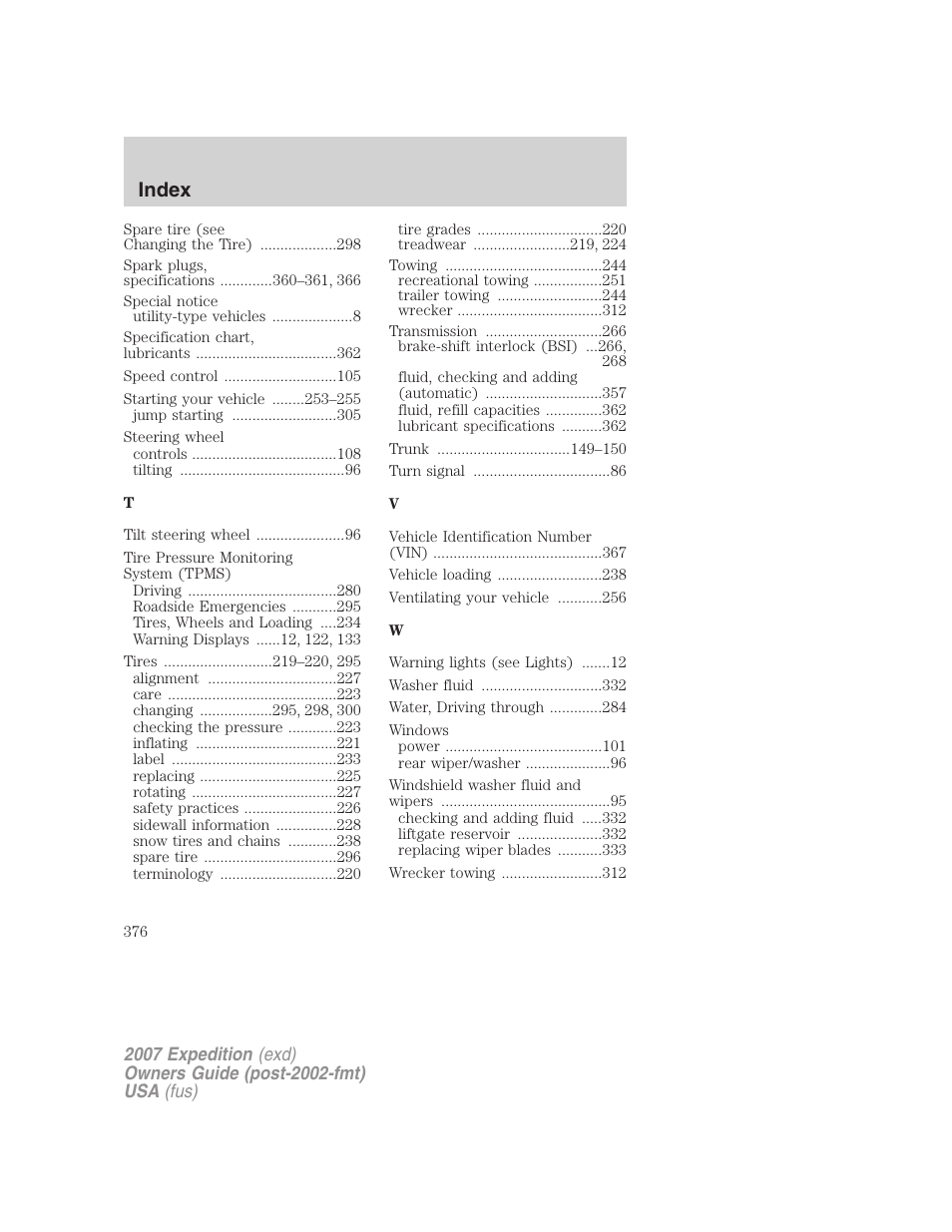 Index | FORD 2007 Expedition v.3 User Manual | Page 376 / 376