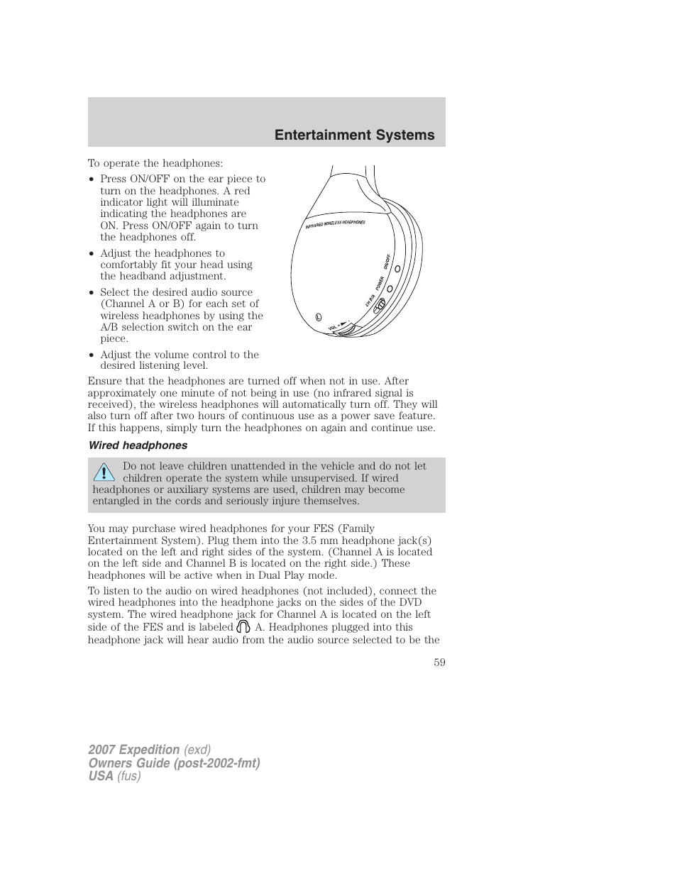 Wired headphones, Entertainment systems | FORD 2007 Expedition v.3 User Manual | Page 59 / 376