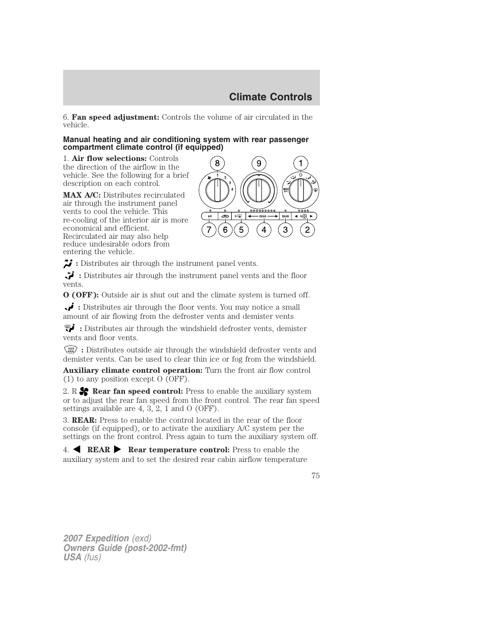 Climate controls | FORD 2007 Expedition v.3 User Manual | Page 75 / 376