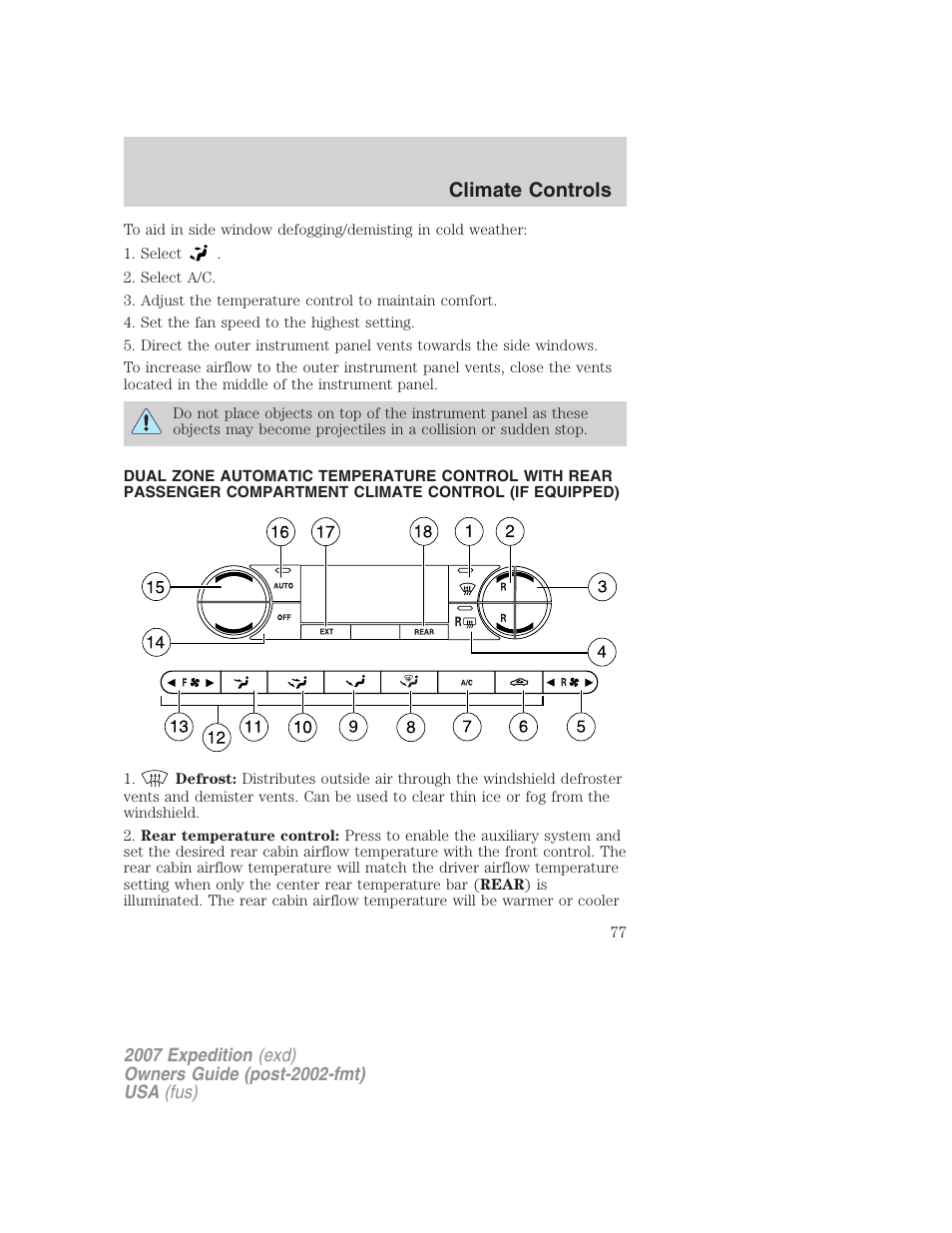 Dual automatic temperature control, Climate controls | FORD 2007 Expedition v.3 User Manual | Page 77 / 376