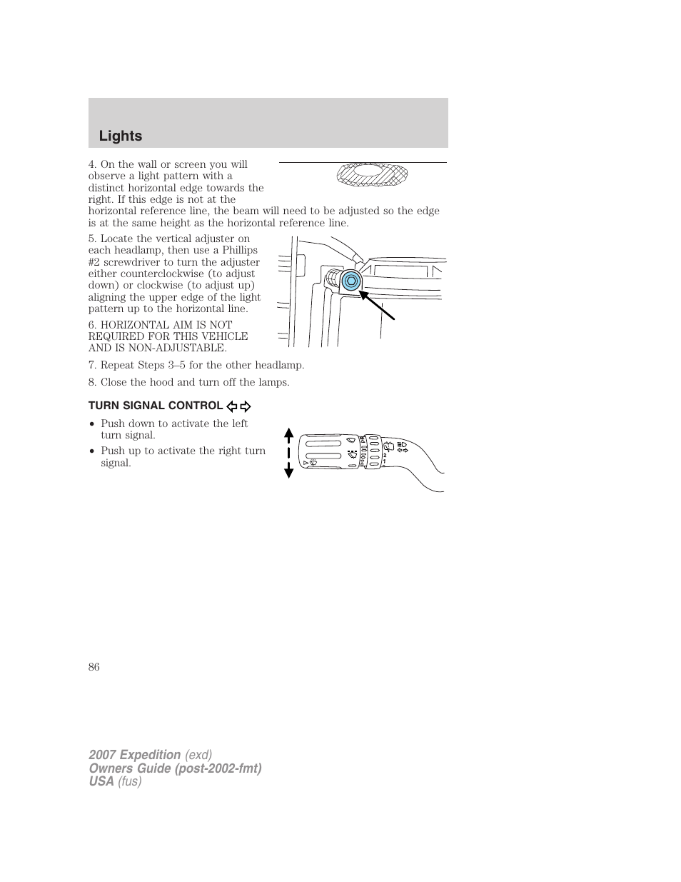 Turn signal control, Lights | FORD 2007 Expedition v.3 User Manual | Page 86 / 376