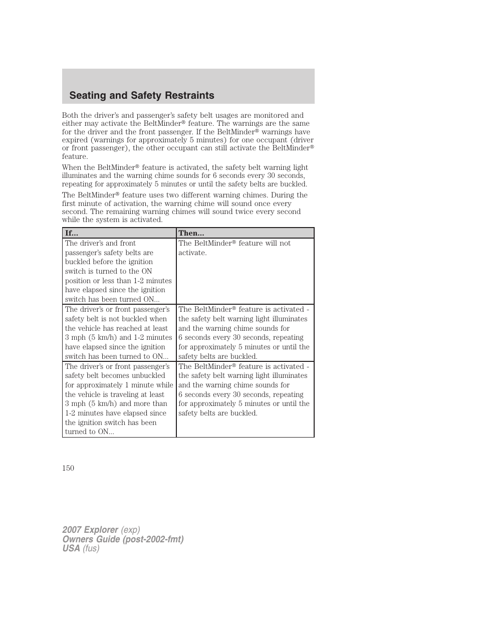 Seating and safety restraints | FORD 2007 Explorer v.1 User Manual | Page 150 / 344