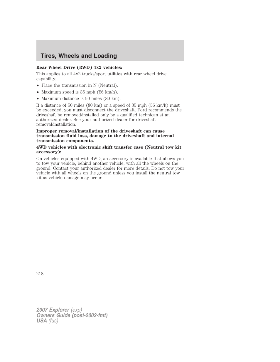 Tires, wheels and loading | FORD 2007 Explorer v.1 User Manual | Page 218 / 344