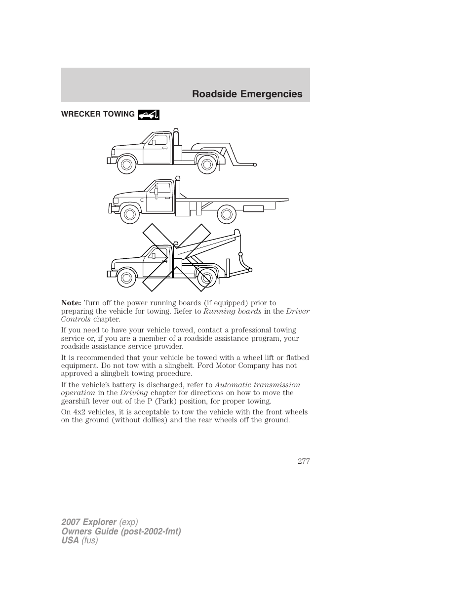 Wrecker towing, Roadside emergencies | FORD 2007 Explorer v.1 User Manual | Page 277 / 344