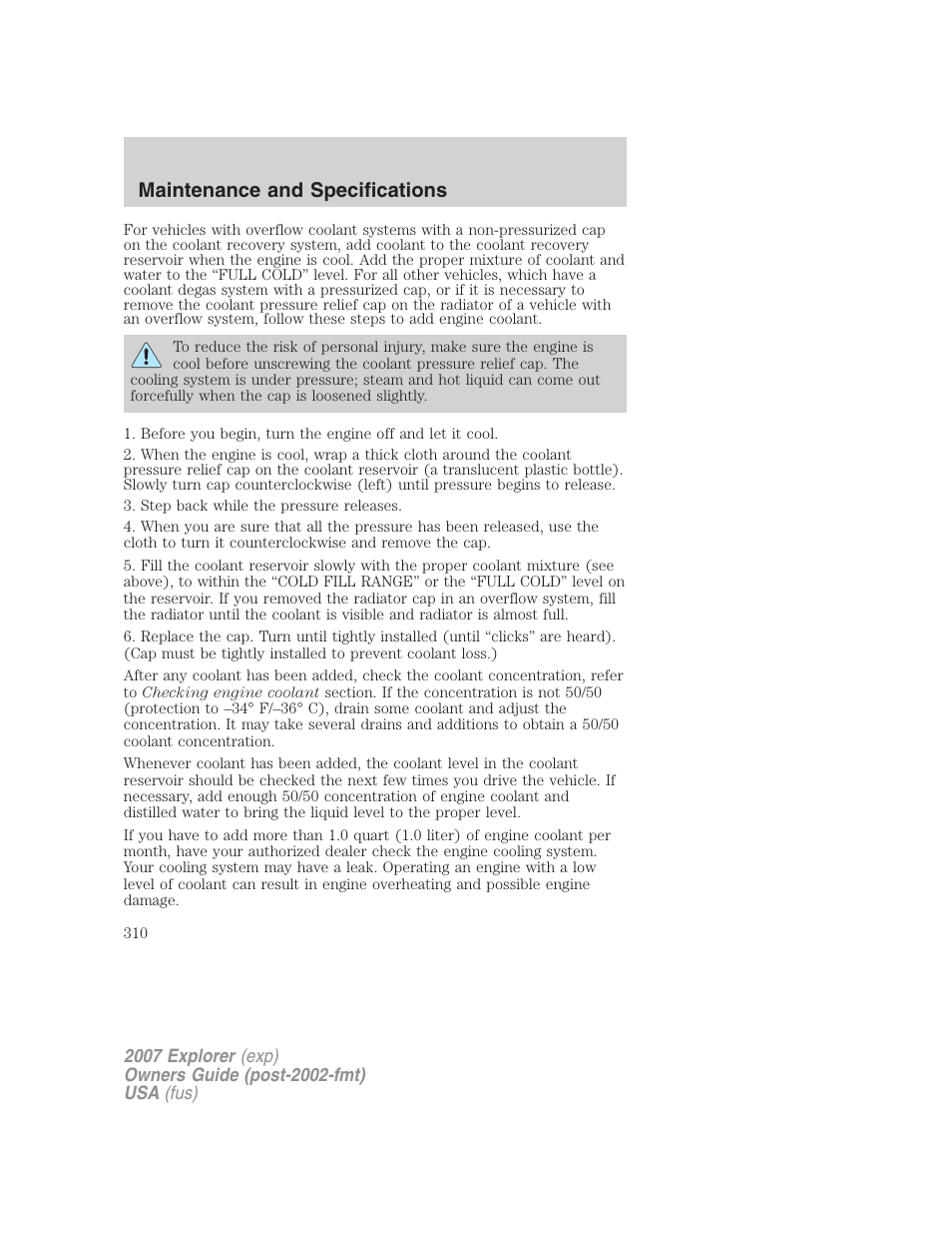 Maintenance and specifications | FORD 2007 Explorer v.1 User Manual | Page 310 / 344