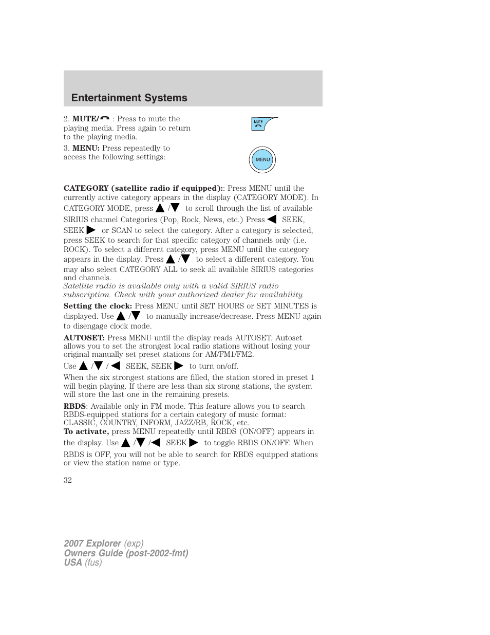 Entertainment systems | FORD 2007 Explorer v.1 User Manual | Page 32 / 344