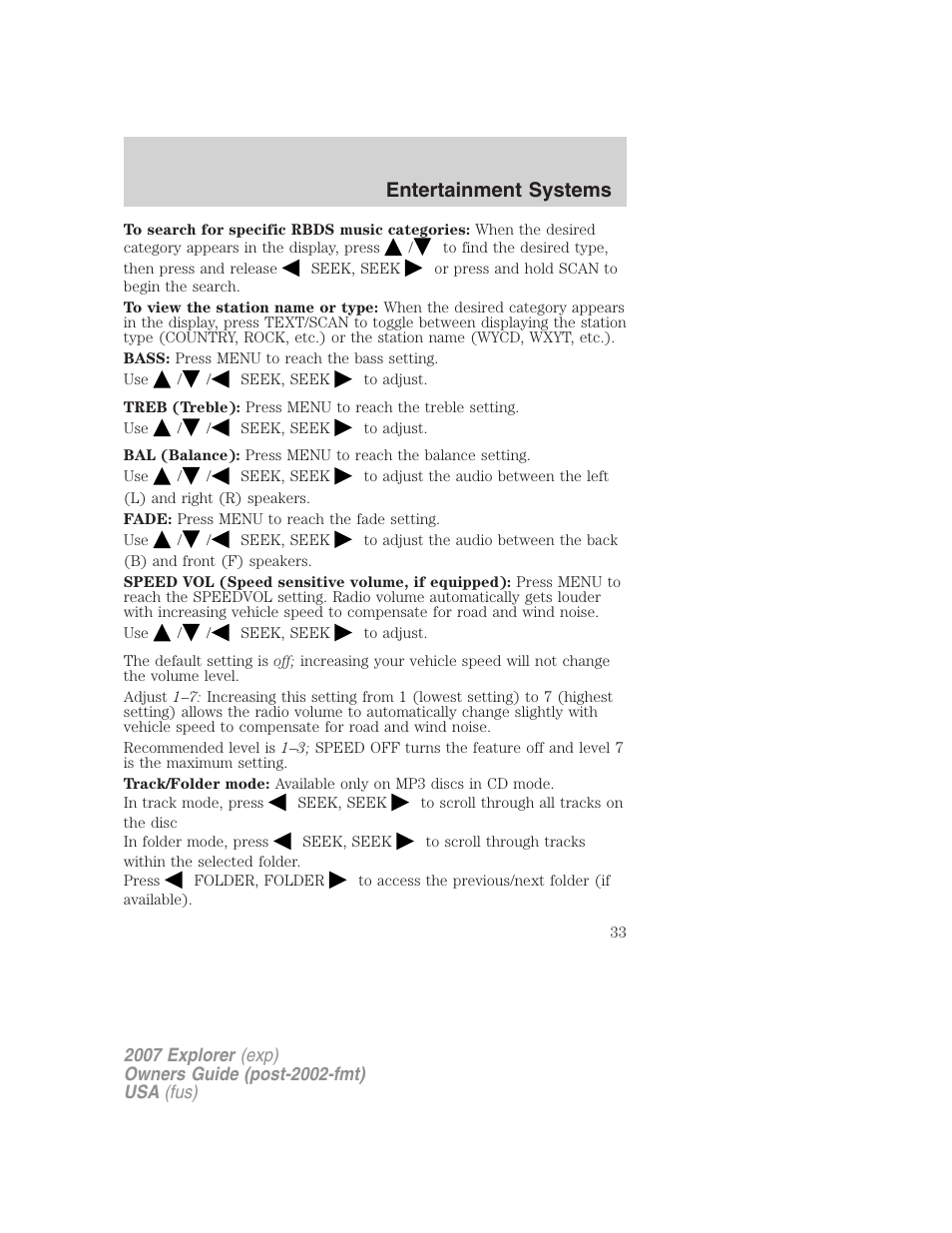 Entertainment systems | FORD 2007 Explorer v.1 User Manual | Page 33 / 344