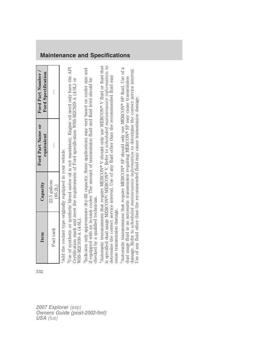 Maintenance and specifications | FORD 2007 Explorer v.1 User Manual | Page 332 / 344