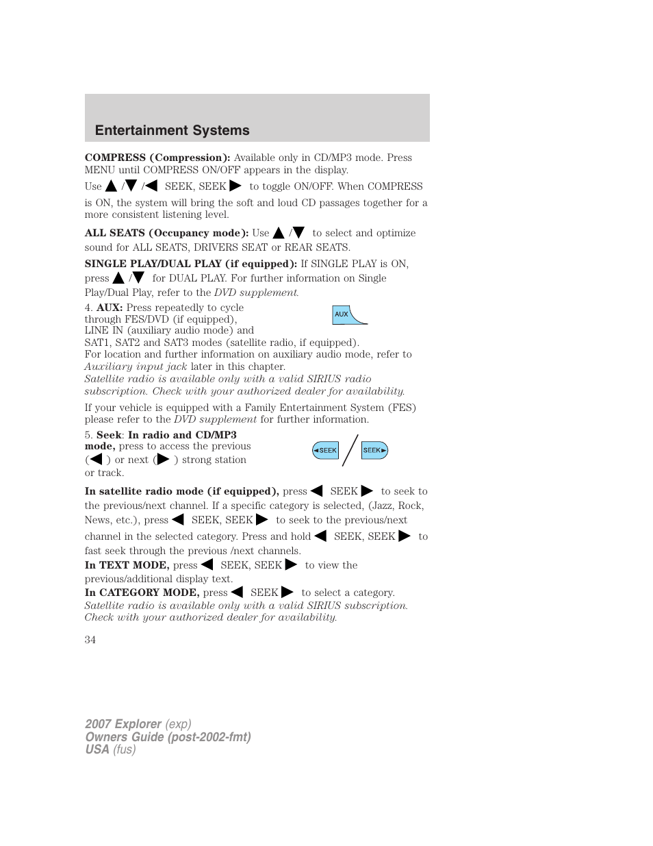 Entertainment systems | FORD 2007 Explorer v.1 User Manual | Page 34 / 344