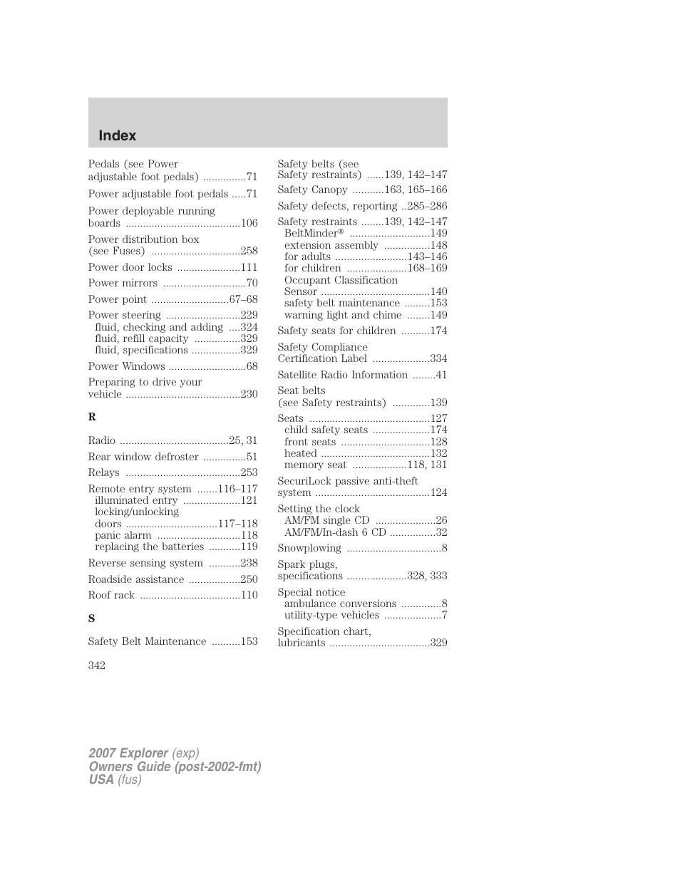 Index | FORD 2007 Explorer v.1 User Manual | Page 342 / 344