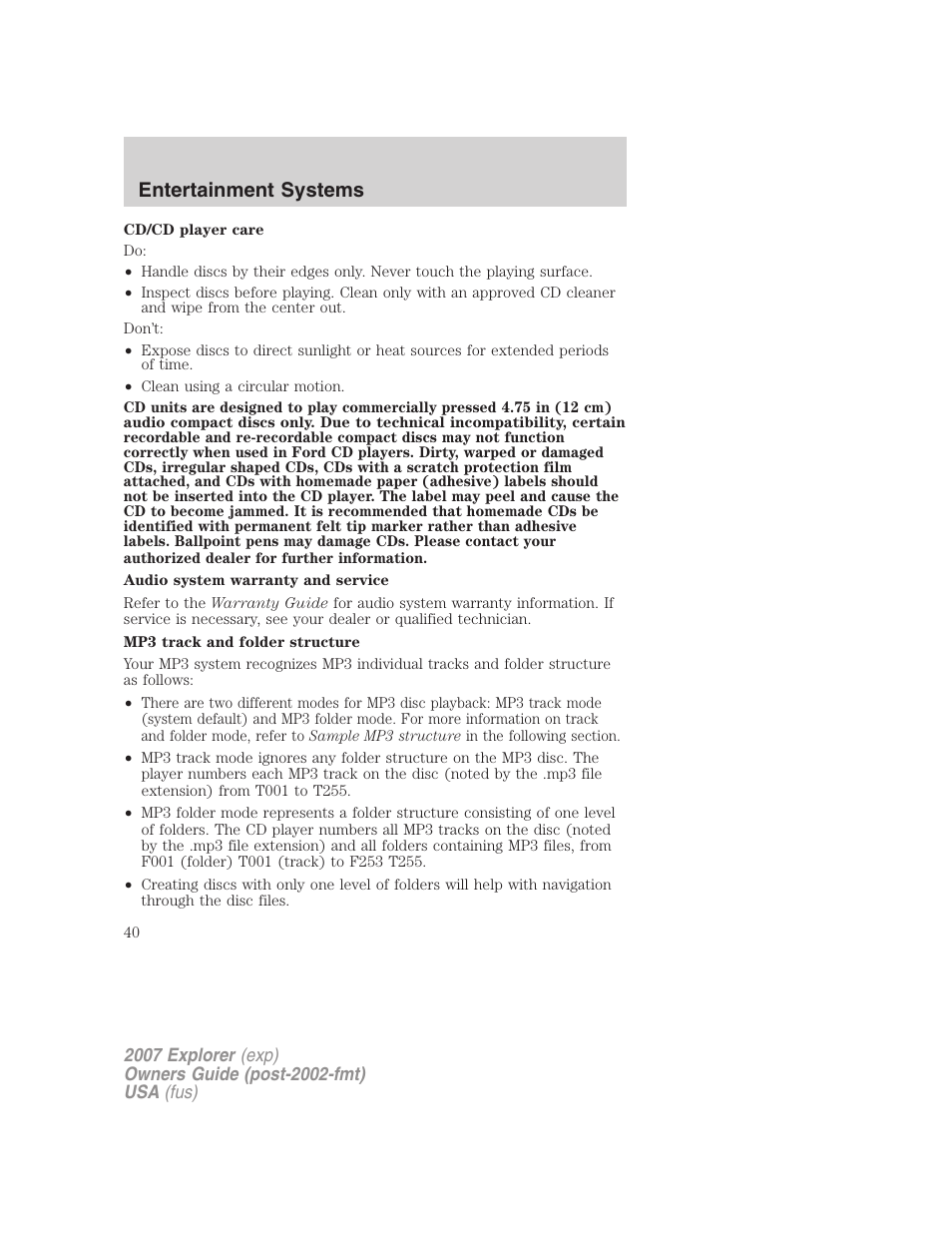 Entertainment systems | FORD 2007 Explorer v.1 User Manual | Page 40 / 344