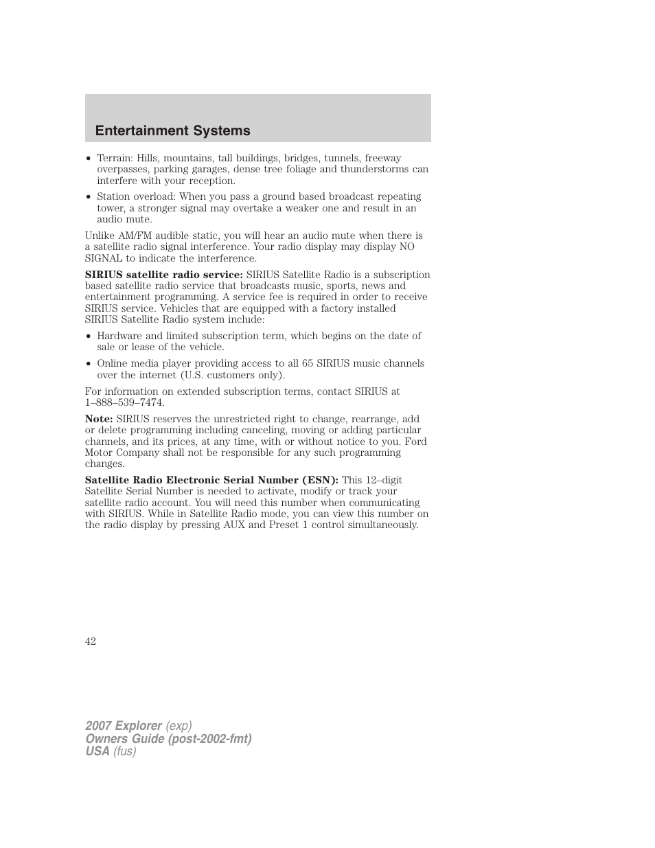 Entertainment systems | FORD 2007 Explorer v.1 User Manual | Page 42 / 344