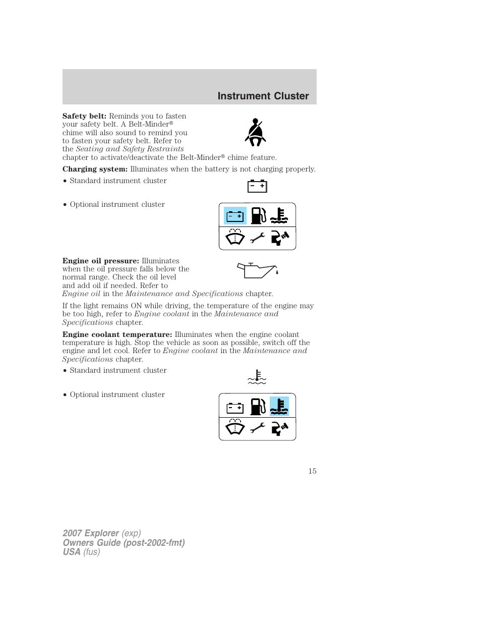 Instrument cluster | FORD 2007 Explorer v.2 User Manual | Page 15 / 368