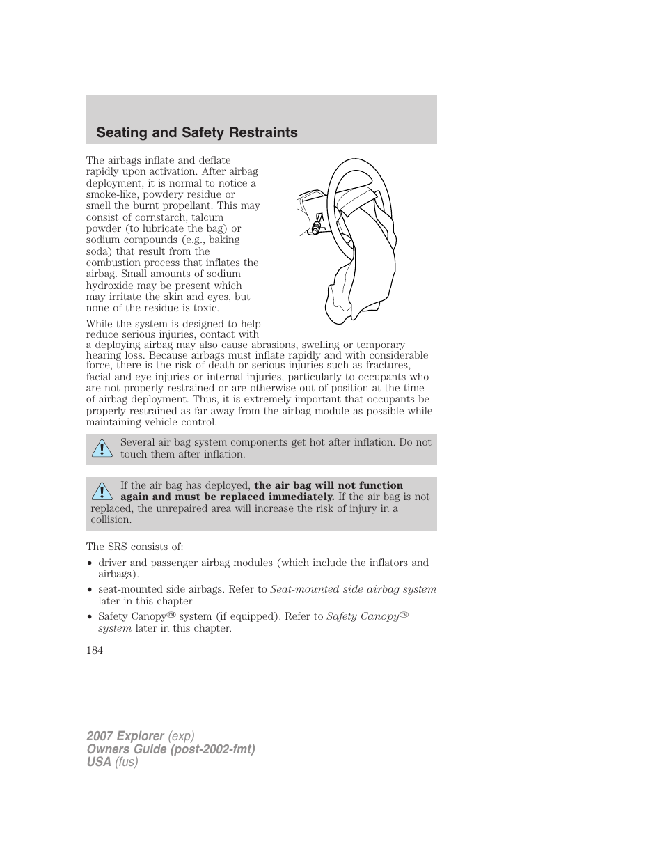 Seating and safety restraints | FORD 2007 Explorer v.2 User Manual | Page 184 / 368