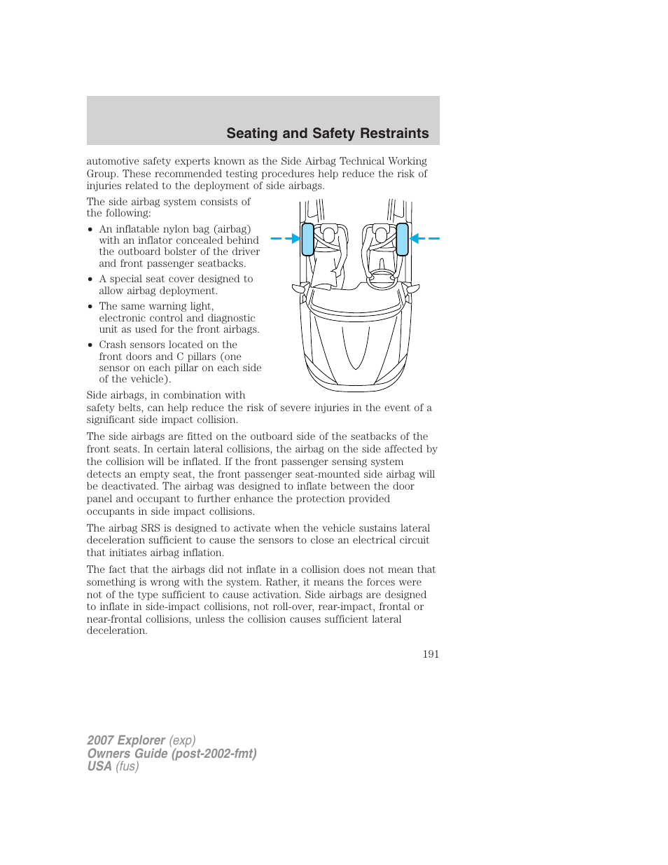 Seating and safety restraints | FORD 2007 Explorer v.2 User Manual | Page 191 / 368