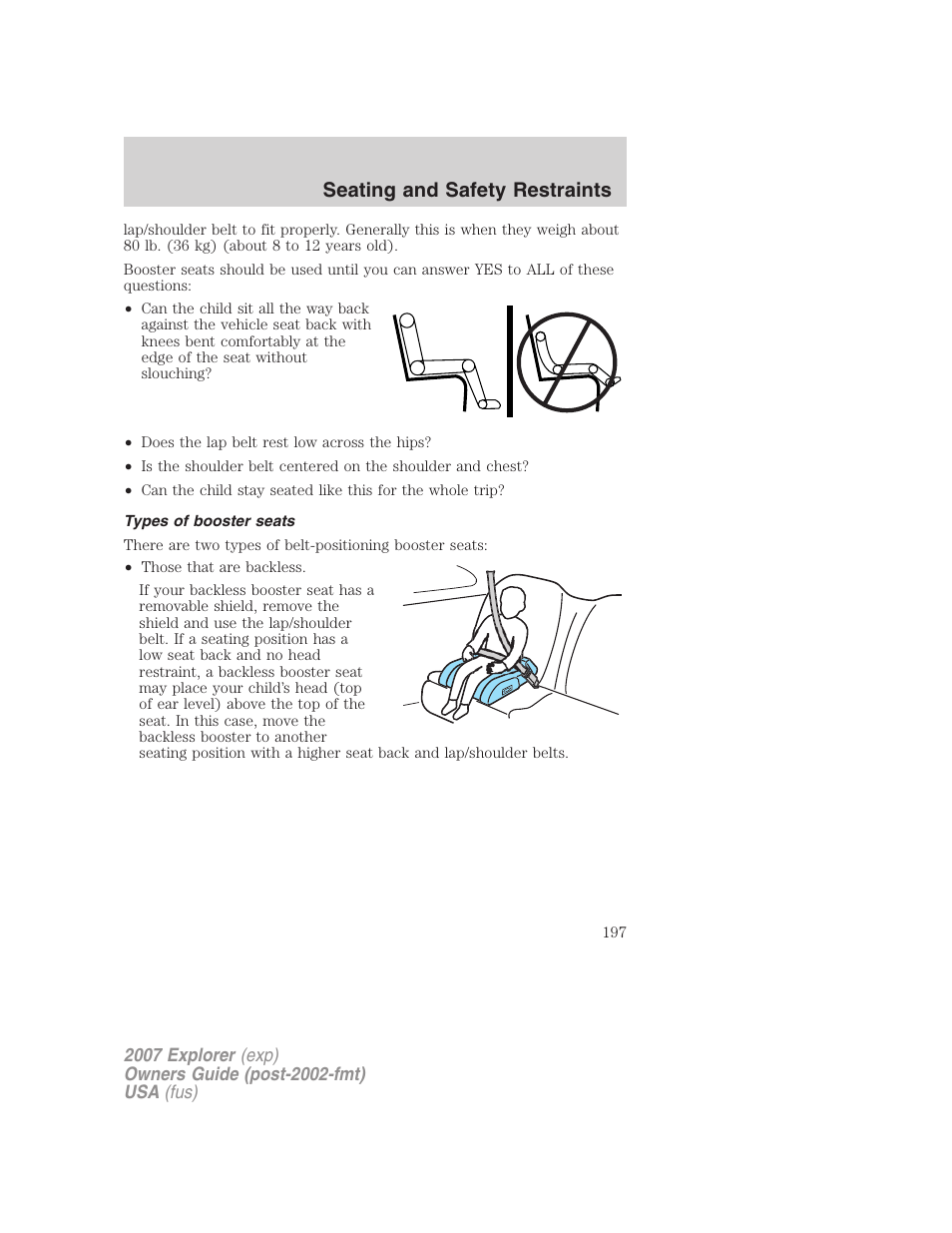 Types of booster seats, Seating and safety restraints | FORD 2007 Explorer v.2 User Manual | Page 197 / 368