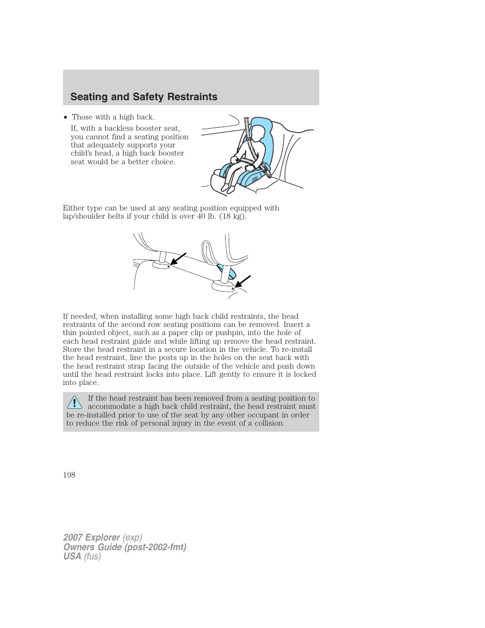 Seating and safety restraints | FORD 2007 Explorer v.2 User Manual | Page 198 / 368