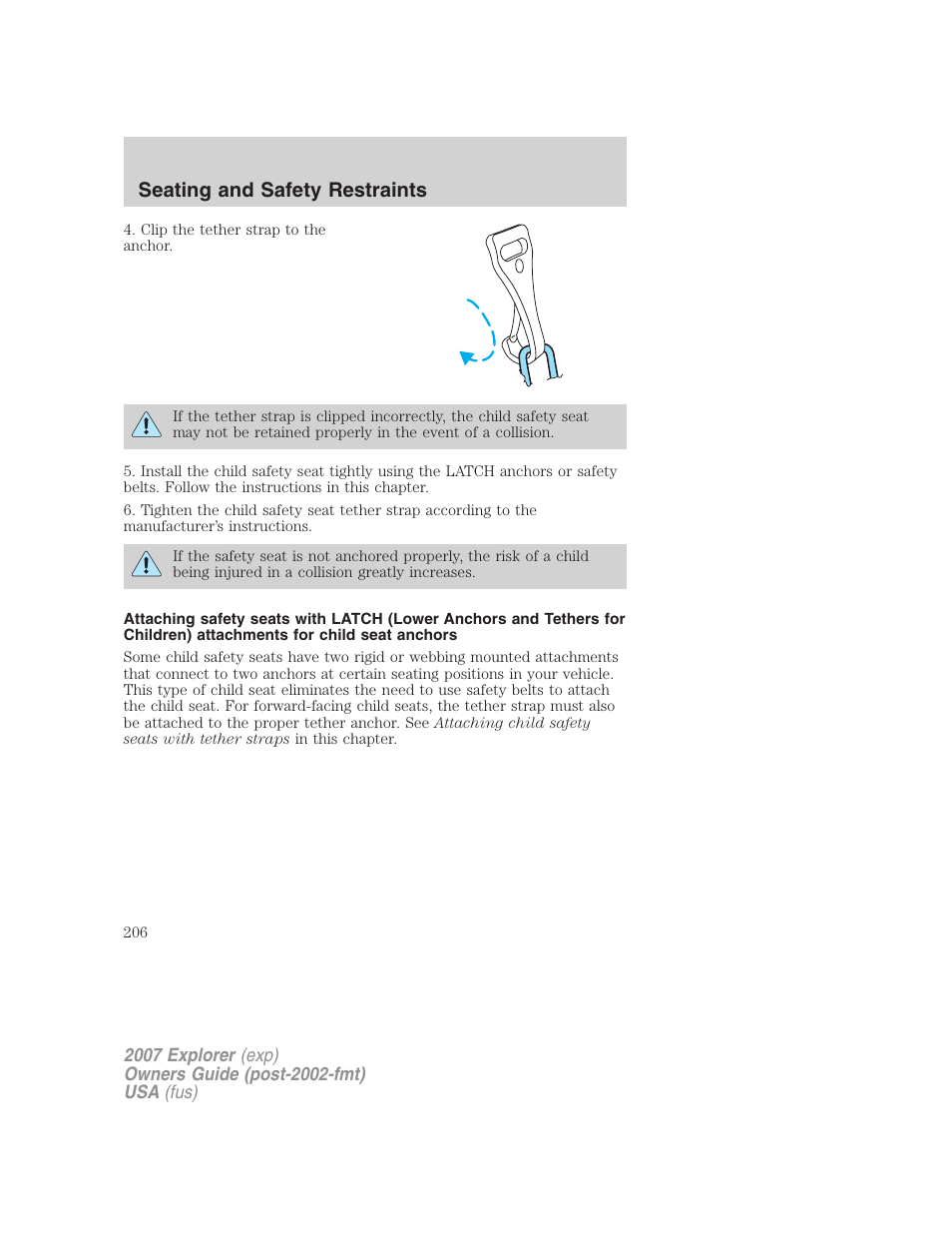 Seating and safety restraints | FORD 2007 Explorer v.2 User Manual | Page 206 / 368