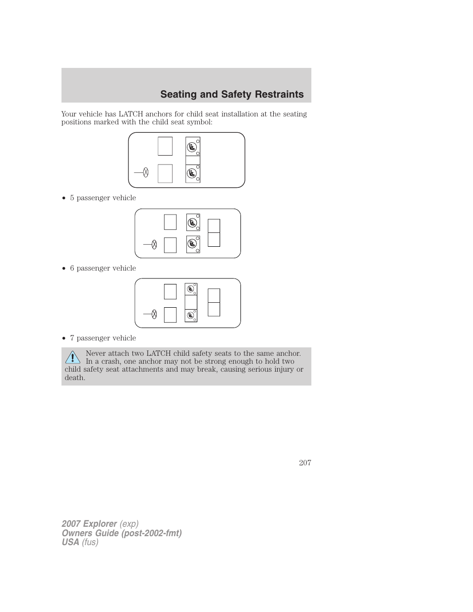Seating and safety restraints | FORD 2007 Explorer v.2 User Manual | Page 207 / 368