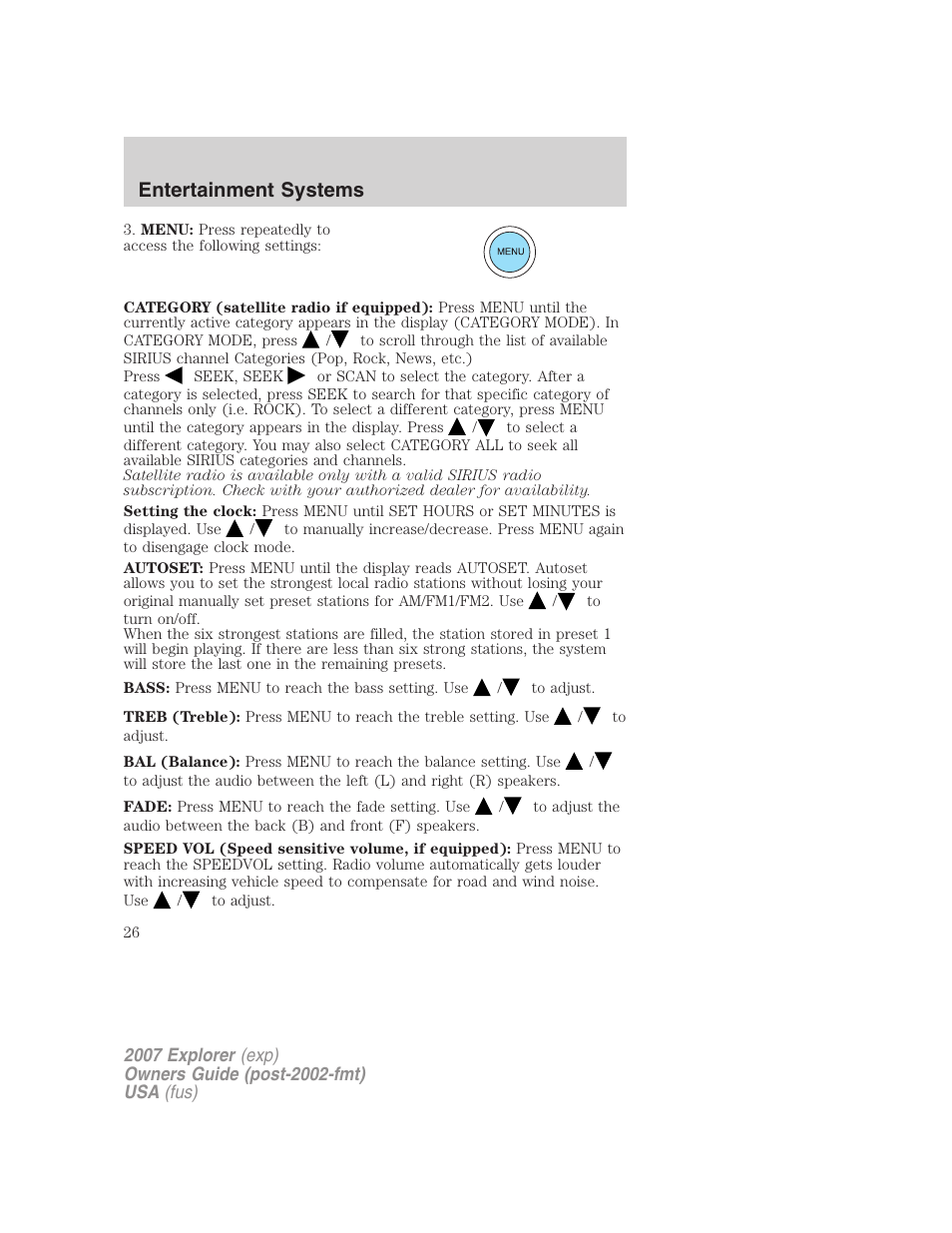 Entertainment systems | FORD 2007 Explorer v.2 User Manual | Page 26 / 368