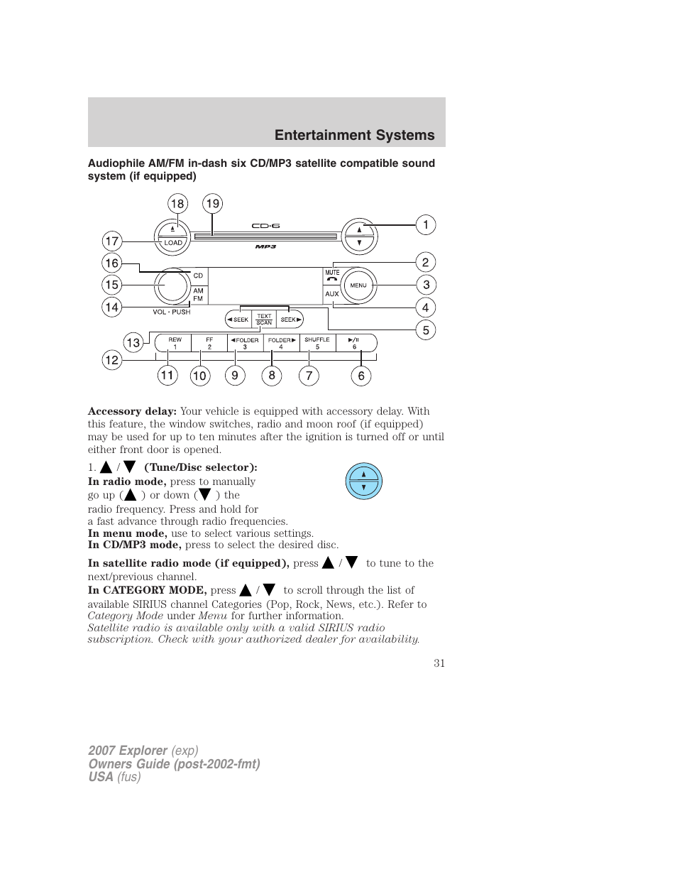 Am/fm stereo with in-dash six cd, Entertainment systems | FORD 2007 Explorer v.2 User Manual | Page 31 / 368